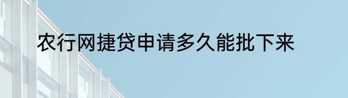农行网捷贷申请多久能批下来