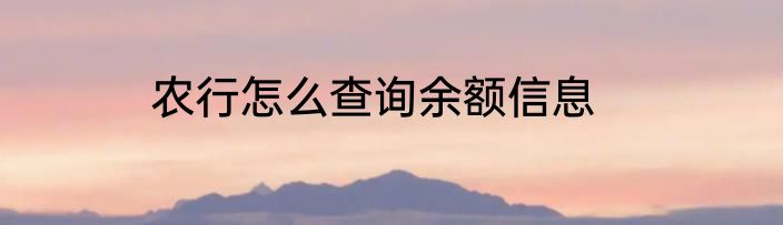 农行怎么查询余额信息