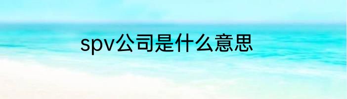 spv公司是什么意思