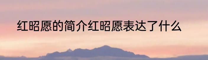 红昭愿的简介红昭愿表达了什么