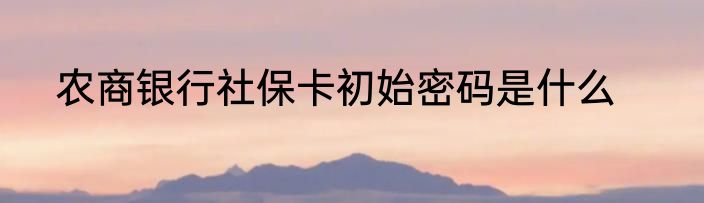农商银行社保卡初始密码是什么