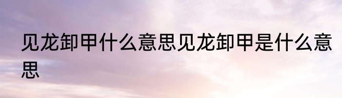 见龙卸甲什么意思见龙卸甲是什么意思