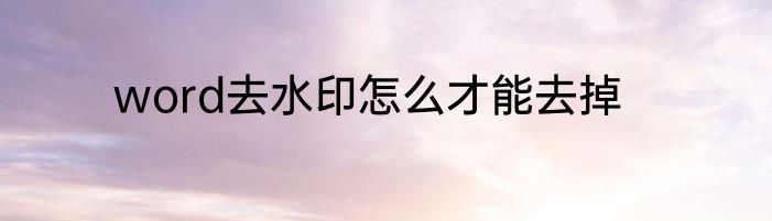 word去水印怎么才能去掉