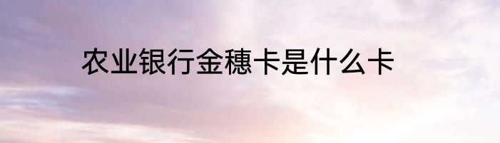 农业银行金穗卡是什么卡