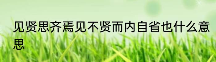 见贤思齐焉见不贤而内自省也什么意思