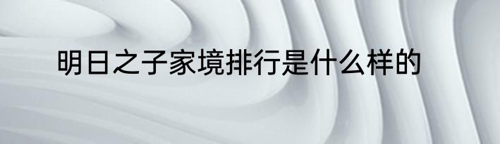 明日之子家境排行是什么样的