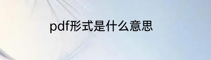 pdf形式是什么意思