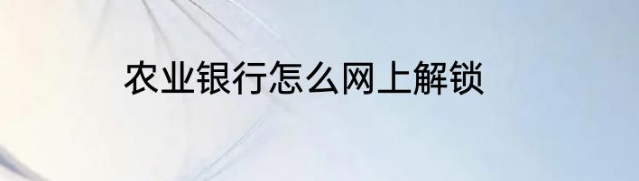 农业银行怎么网上解锁