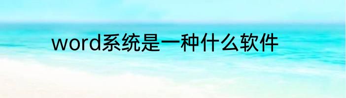 word系统是一种什么软件