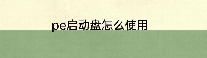 pe启动盘怎么使用