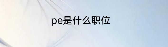 pe是什么职位