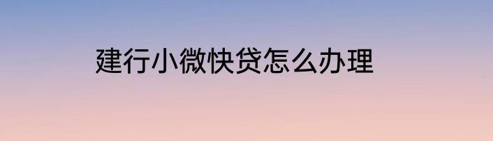 建行小微快贷怎么办理