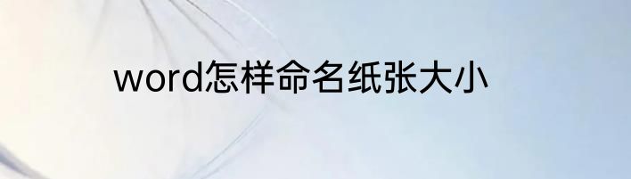 word怎样命名纸张大小
