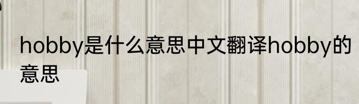 hobby是什么意思中文翻译hobby的意思