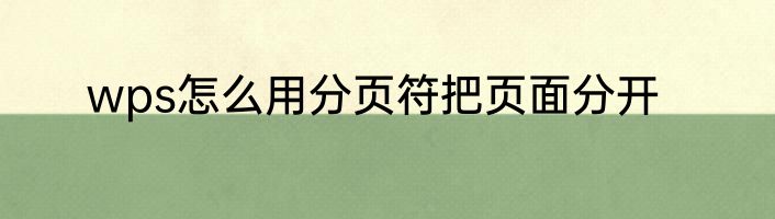 wps怎么用分页符把页面分开