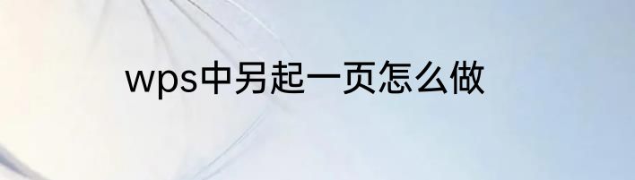 wps中另起一页怎么做
