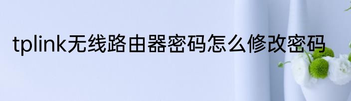 tplink无线路由器密码怎么修改密码