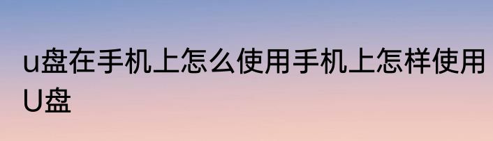 u盘在手机上怎么使用手机上怎样使用U盘
