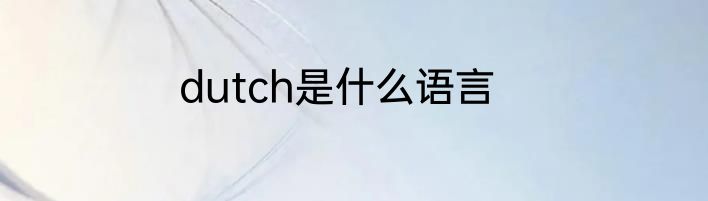 dutch是什么语言
