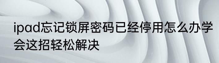 ipad忘记锁屏密码已经停用怎么办学会这招轻松解决