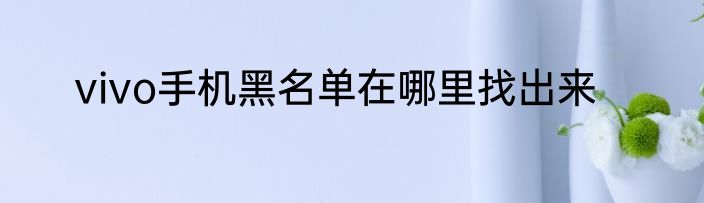 vivo手机黑名单在哪里找出来
