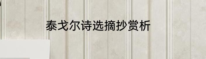 泰戈尔诗选摘抄赏析
