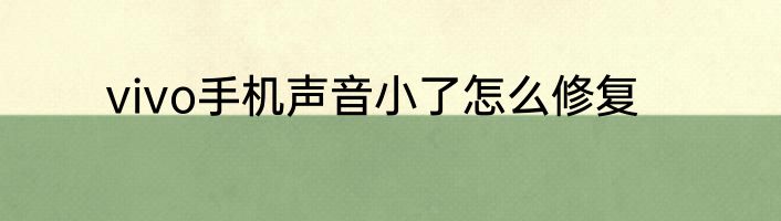 vivo手机声音小了怎么修复