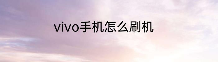 vivo手机怎么刷机
