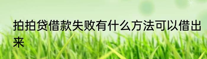 拍拍贷借款失败有什么方法可以借出来