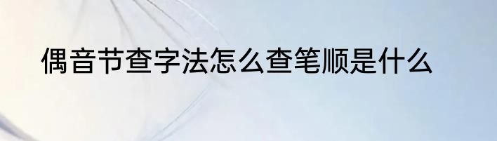 偶音节查字法怎么查笔顺是什么
