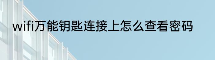 wifi万能钥匙连接上怎么查看密码