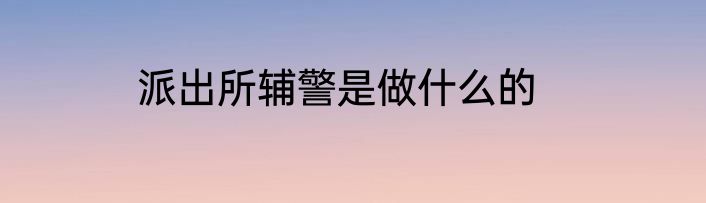 派出所辅警是做什么的