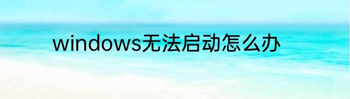 windows无法启动怎么办