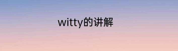 witty的讲解