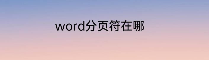 word分页符在哪