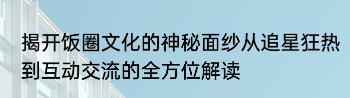 揭开饭圈文化的神秘面纱从追星狂热到互动交流的全方位解读