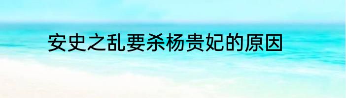 安史之乱要杀杨贵妃的原因