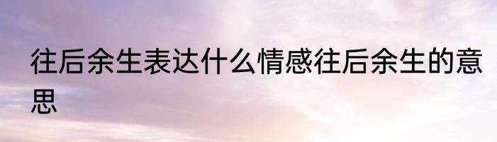 往后余生表达什么情感往后余生的意思