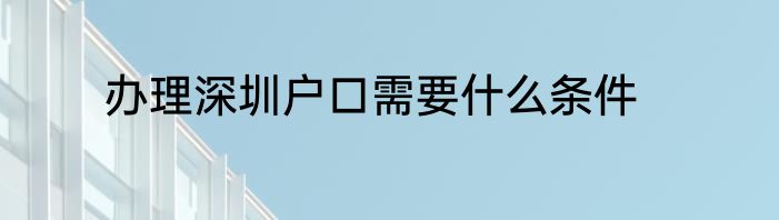 办理深圳户口需要什么条件
