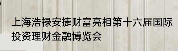上海浩禄安捷财富亮相第十六届国际投资理财金融博览会
