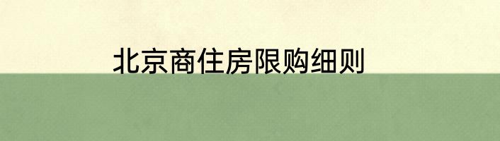 北京商住房限购细则