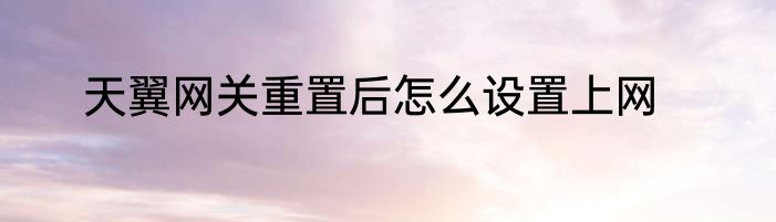 天翼网关重置后怎么设置上网
