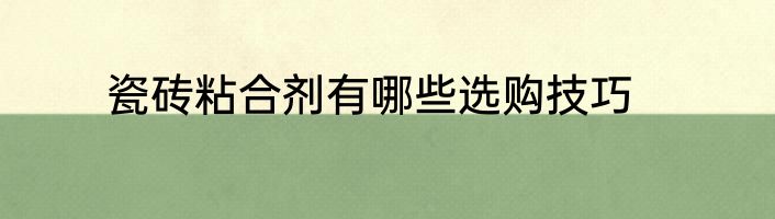 瓷砖粘合剂有哪些选购技巧