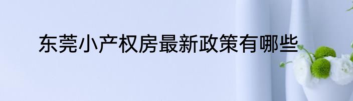 东莞小产权房最新政策有哪些