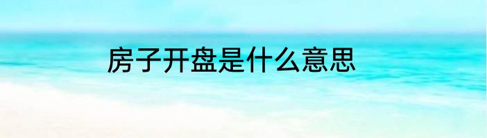房子开盘是什么意思