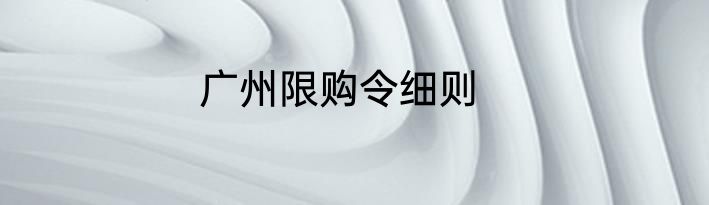 广州限购令细则
