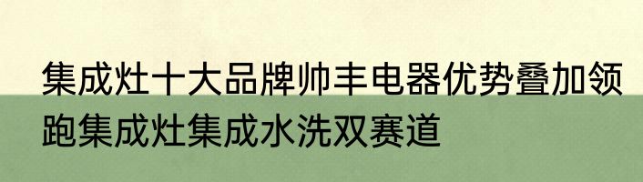 集成灶十大品牌帅丰电器优势叠加领跑集成灶集成水洗双赛道