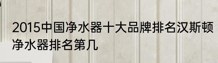 2015中国净水器十大品牌排名汉斯顿净水器排名第几