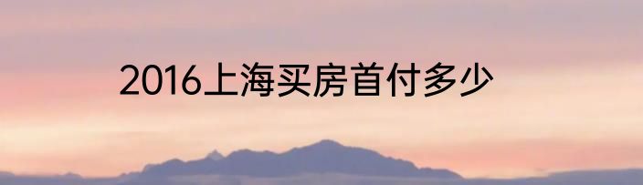 2016上海买房首付多少