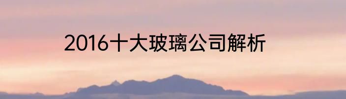 2016十大玻璃公司解析